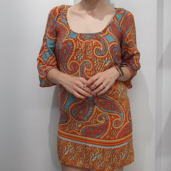 🍊Glam Bright Patterned Summer Dress Sz S - Picture 2 of 7